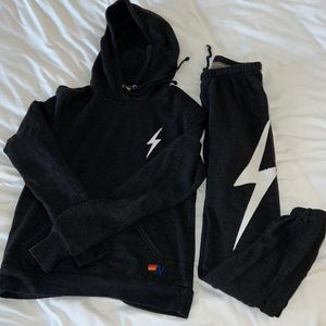 aviator nation bolt stitch pullover hoodie & sweatpants in charcoal